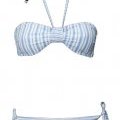 Bikini bandeau rayé bleu clair et blanc noeuds agrementés de perles maillot été 2011 H&M