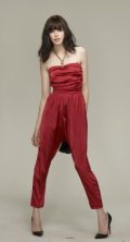 Combi pantalon femme rouge bustier et collier doré collection Morgan automne hiver 2010 2011