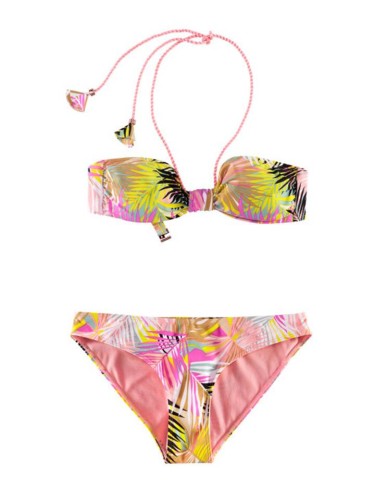 Bikini bandeau imprimé palme avec ficelles à nouer roses H&M collection Printemps-été 2012