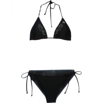 Bikini triangle noir à noeuds petit imprimé fleur et dentelles Billabong femme 2011