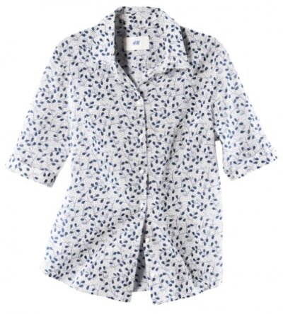 Chemise manches courtes bleue et blanche a imprimé feuilles collection WaterAid et H&M femme 2011