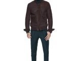 Blouson marron peau retournée pantalon flanelle vert collection homme Sandro automne hiver 2010 2011