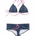 Bikini imprimé pois bleu foncé blanc ficelles roses H&M collection Printemps-été 2012
