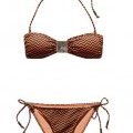 H&M été 2011 bikini bandeau imprimé rayures brisées chocolat et rose corail