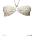 Swimwear H&M bikini bandeau avec noeud derrière le cou rayures brisées dorées et blanches été 2011