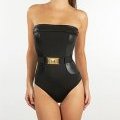 Maillot de bain bandeau 1 pièce noir avec empiècements détail doré Etam collection été 2012