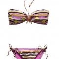 Bikini H&M été 2011 imprimé rayures multicolores bijoux bois ethnique