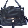 Sac en cuir grainé noir multizips, sacs à main Sandro femme automne hiver 2010 2011