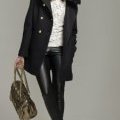Manteau en laine noir leggings en cuir noirs collection Morgan femme automne hiver 2010 2011