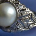 Bague 1930 or, perle et roses de diamants sur achat-bijoux.com
