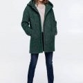 Manteau coupe trench à capuche vert grenouille tramé