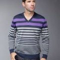 Pull homme col V rayures bleus grises violettes Navigare homme collection automne hiver 2010 2011