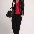 Veste cuir pantalon ample noir top rouge collection 1.2.3 mode femme automne hiver 2010 2011