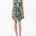 Robe Zara fleurie vert pomme taille froncée tendance été 2012 