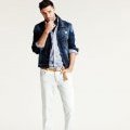 Blouson jeans chemise manches longues pantalon denim blanc IKKS printemps-été collection homme