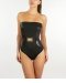 Maillot de bain bandeau 1 pièce noir avec empiècements détail doré Etam collection été 2012