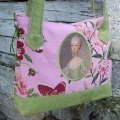 Sac en toile rose et vert à motifs floraux 