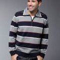 Pull homme Navigare rayé bleu marine et gris col zip collection hiver 2011