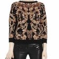 Pull noir imprimé renaissance pantalon slim en cuir femme Alexander McQueen mode Collection automne hiver 2010 2011