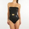 Maillot de bain bandeau 1 pièce noir avec empiècements détail doré Etam collection été 2012