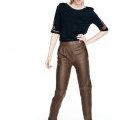 Tee shirt brodé, pantalon en cuir marron collection femme automne hiver 2010 2011 Sandro