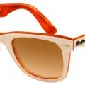 Lunettes de soleil Ray Ban Wayfarer original monture blanche et orange verres marrons fanés