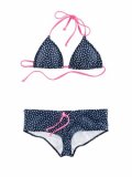 Bikini imprimé pois bleu foncé blanc ficelles roses H&M collection Printemps-été 2012