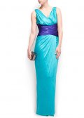 Robe longue ceinturée turquoise