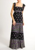 Robe longue grise et noire à imprimés