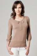 Pull beige à manches trois-quarts avec nœud en soie Kookaï Collection Printemps-Été 2012