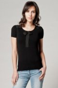 Pull noir à manches courtes avec nœud en soie Kookaï Collection Printemps-Été 2012