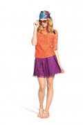 Top en dentelle orange color block Kookai jupe dentelle violette et bandana multicolore tendance de mode 2011