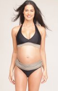 Maillot de bain grossesse bikini noir et taupe haut triangle et culotte avec voile Envie de Fraises