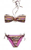 Bikini H&M été 2011 imprimé rayures multicolores bijoux bois ethnique