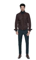 Blouson marron peau retournée pantalon flanelle vert collection homme Sandro automne hiver 2010 2011