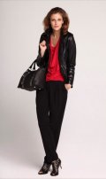 Veste cuir pantalon ample noir top rouge collection 1.2.3 mode femme automne hiver 2010 2011