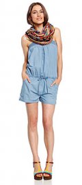 Combishort en coton bleu avec bretelles amovibles 