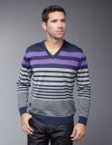 Pull homme col V rayures bleus grises violettes Navigare homme collection automne hiver 2010 2011