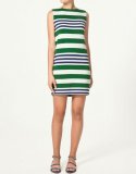 Robe courte trois trous rayée verte bleue et blanche inspiration rétro 70’s collection été 2011 Zara femme