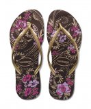 Tongs fleuris à brides dorées