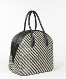 Sac à main en paille motifs graphiques noir et blanc 