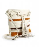 Sac seau beige avec maxi pompons à franges