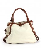 Sac à main en tissu écru avec bordures et anses marron