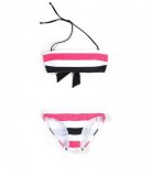 Maillot bandeau deux pièces Zara collection été 2011 rayures roses flashys noires et banches