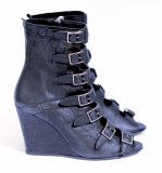 Boots noires compensées ouvertes cuir multibrides chaussures Sandro femme automne hiver 2010 2011