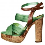 Sandales semelle liège lanières vertes et cuir H&M été 2011 femme