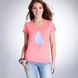 Tee shirt col rond rose imprime pigeon gris par Lou Doillon