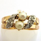 Bague ancienne en or rose diamant duo de perles en vente chez bijoux-anciens-paris.com