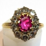 Bague ancienne en or rubis et pétales de diamants en vente chez bijoux-bijouterie.com