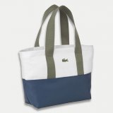 Petit sac shopping en toile enduite bleu-blanc